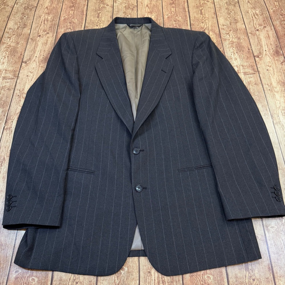 Pierre Cardin Pinstripe Suit Jacket Mens 42R Gray Wool Two Button Blazer